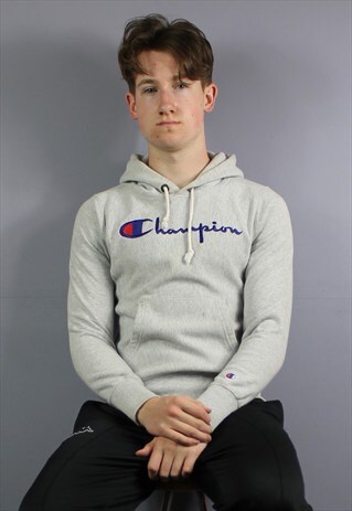VINTAGE CHAMPION REVERSE WEAVE HOODIE IN GREY WITH EMBROIDER
