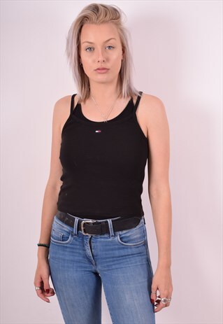 TOMMY HILFIGER WOMENS VINTAGE VEST TOP SMALL BLACK 90S