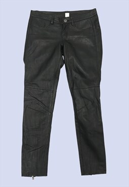Firetrap Black Leather Zip Ankles Slim Casual Trousers 