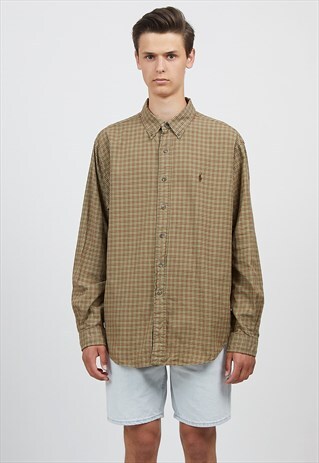 VINTAGE BROWN RALPH LAUREN LONG SLEEVE CHECKERED SHIRT