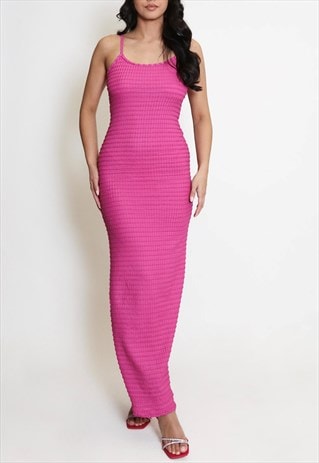 Textured Sleeveless Maxi Dress In Pink 