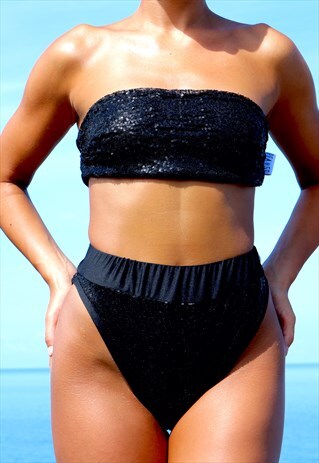 BLACK SEQUIN PEAKINI BOOB TUBE
