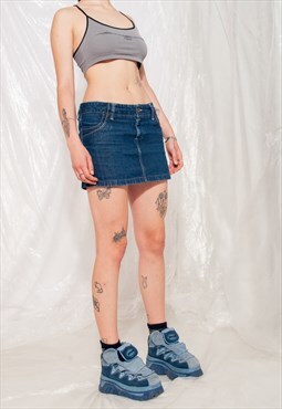 Vintage Denim Skirt Y2K Low Rise Mini in Blue