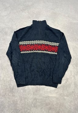 Vintage Knitted Jumper Patterned 1/4 Zip Grandad Sweater 