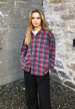 Vintage Checked Plaid Oversized 90's Flannel Shirt Red