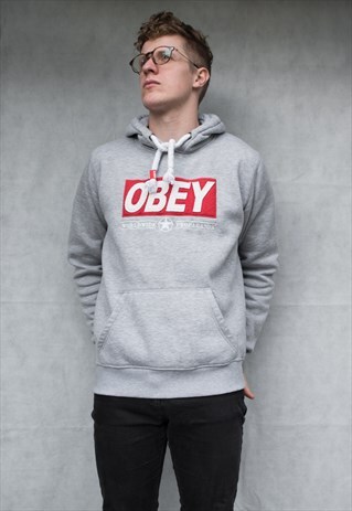 VINTAGE OBEY LARGE FELT LOGO HOODIE SIZE M