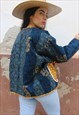 HANDMADE QUILTED JACKET IN A NAVY BLUE & GOLD ABSTRACT PRINT