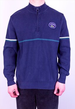 Vintage 90s Lacoste 1/4 Zip Sweatshirt Blue Large 