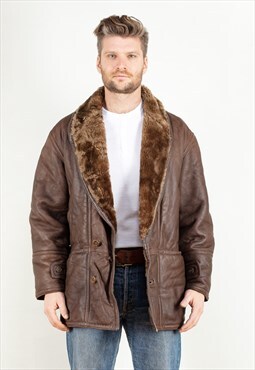 Vintage 70's Sheepskin Leather Jacket in Brown