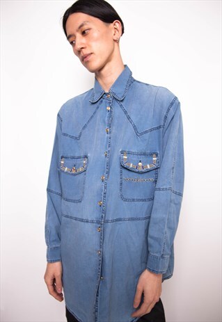 VINTAGE 90S ROCCOBAROCCO DENIM SHIRT ID:4147