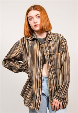 VINTAGE 90'S STRIPED THICK CORD SHIRT