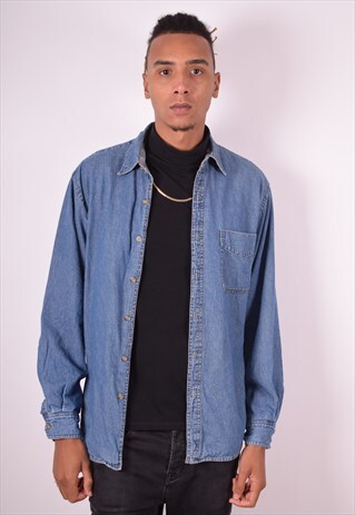 MENS VINTAGE DENIM SHIRT MEDIUM BLUE 90S