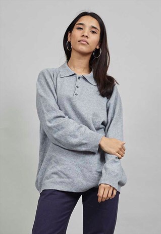 VINTAGE MARL GREY SUPER OVERSIZED POLO CASHMERE JUMPER