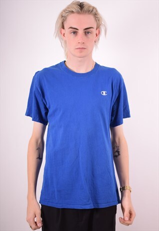 CHAMPION MENS VINTAGE T-SHIRT TOP LARGE BLUE 90S