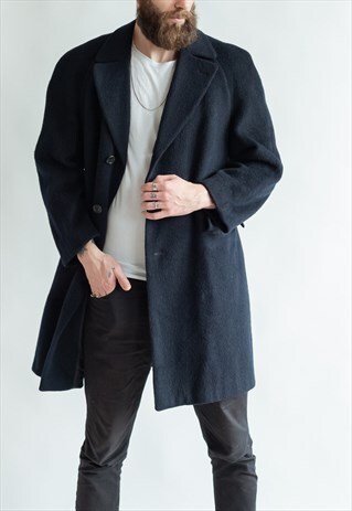 VINTAGE 60S CLASSIC MIDI WOOL COAT IN BLUE