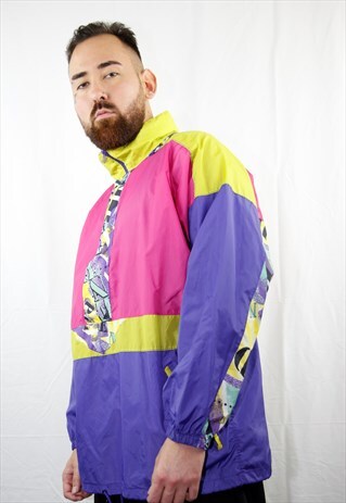 80'S VINTAGE 1/4 ZIP MULTI PRINT WINDBREAKER