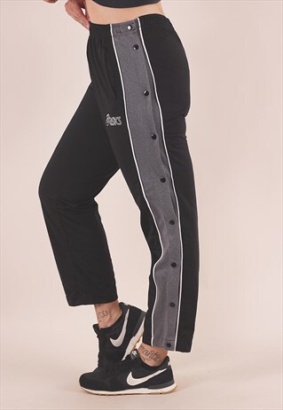 VINTAGE 90'S ASICS BLACK POPPER PANTS JOGGERS /AB9032