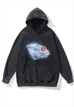 Diamond hoodie gem stone top retro grunge pullover acid grey