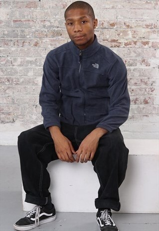 VINTAGE THE NORTH FACE LOGO FULL ZIP FLEECE NAVY BLUE