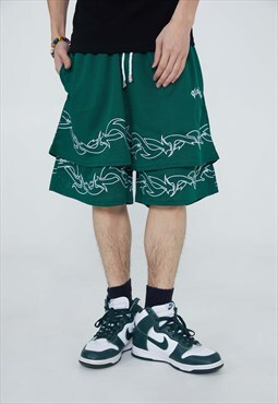 Basketball shorts sport chain patch pants in green
