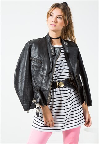 VINTAGE BIKER LEATHER JACKET / S0066