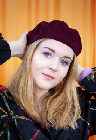 VINTAGE 90S BERET BURGUNDY MAROON WOOL WINTER HAT