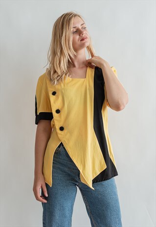 VINTAGE 80S COLORBLOCK BLOUSE WITH ASYMMETRIC CUT