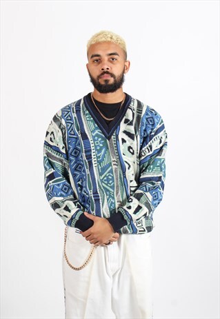 VINTAGE COOGI STYLE COSBY KNITTED SWEATSHIRT BLUE
