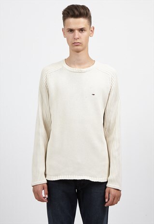 VINTAGE BEIGE TOMMY HILFIGER ROUND NECK JUMPER SWEATER