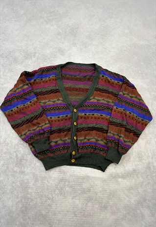Vintage Knitted Cardigan Abstract Patterned Bright Sweater