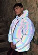 REFLECTIVE WINTER BOMBER LUMINOUS PUFFER JACKET IN GREY