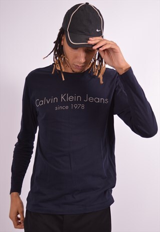 CALVIN KLEIN MENS VINTAGE TOP LONG SLEEVE LARGE NAVY 90S