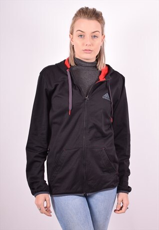 ADIDAS WOMENS VINTAGE HOODIE JACKET SMALL BLACK 90S