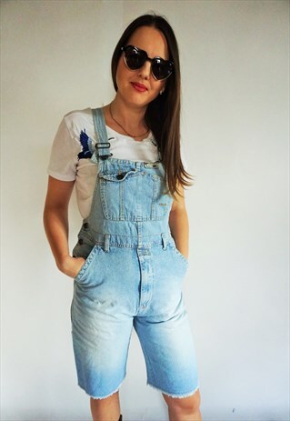 VINTAGE DENIM DUNGAREE OVERALL SHORTS ROMPER ONEPIECE JEAN