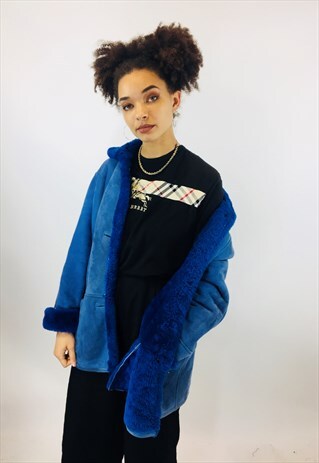 VINTAGE BLUE SHEARLING COAT