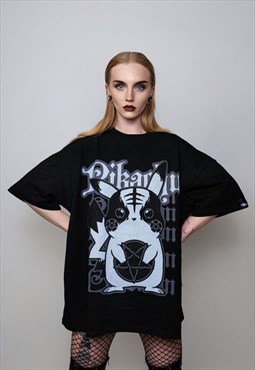 Pentagram print loose fit t-shirt Gothic tee monster top