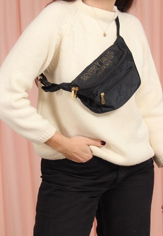 VINTAGE 90S BUM BAG WITH GOLD BEVERLEY HILLS EMBROIDERY