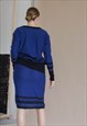 VINTAGE 80S FORMAL DEEP V BUTTON UP STRIPED SKIRT SUIT IN M