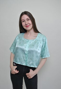 Floral crop blouse, vintage cropped flowers shirt