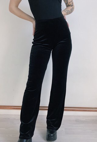 VINTAGE 90S BLACK VELVET HIGH WAIST FLARE BOOTCUT TROUSERS