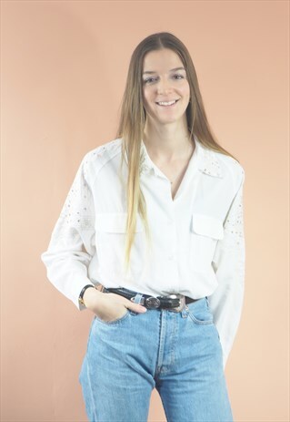 VINTAGE WHITE EMBROIDERED SHOULDER BLOUSE