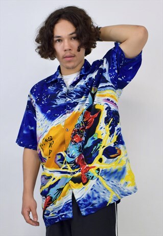VINTAGE 90'S BLUE MANGA PRINT FESTIVAL SHIRT