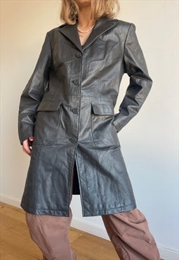 Vintage Black Midi Leather Jacket