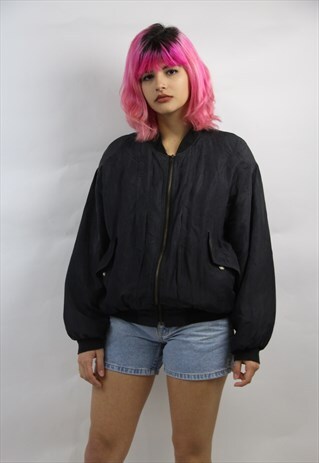 VINTAGE 90'S BLACK SILK BOMBER JACKET