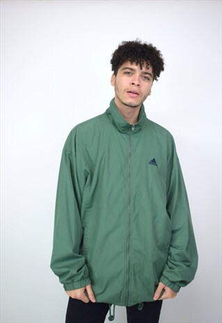 VINTAGE 90'S ADIDAS GREEN ZIP-UP JACKET WITH POCKETS