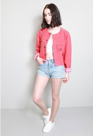 VINTAGE 1990'S RED DENIM CROPPED JACKET
