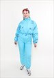 Vintage one piece ski suit, 90s blue snowsuit women winter