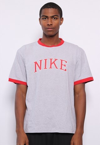 VINTAGE NIKE BIG LOGO SPELLOUT T-SHIRT GREY