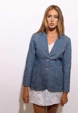 VINTAGE 1970'S 70'S BLUE DENIM WESTERN BLAZER M-L