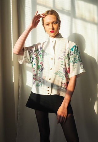 VINTAGE REVIVAL 1980'S WHITE FLORAL BLOUSE
